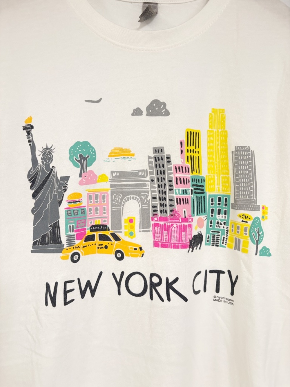 New York City Graphic T-Shirt White Tourist Skyline Statue of Liberty Tee Small - Picture 2 of 6